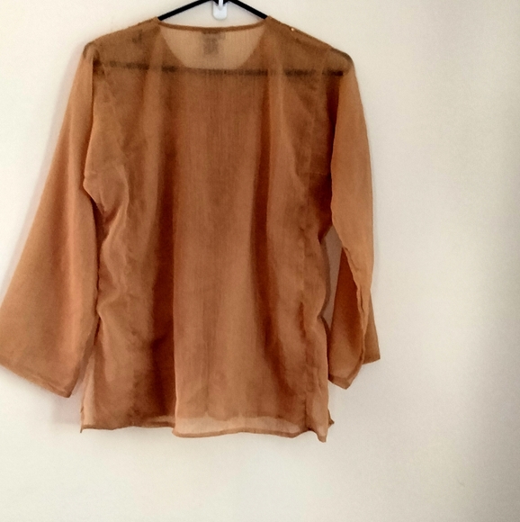 Royal USA Blouse Women Medium Taupe Sheer Embellished Church Office Academia VTG - Picture 3 of 6